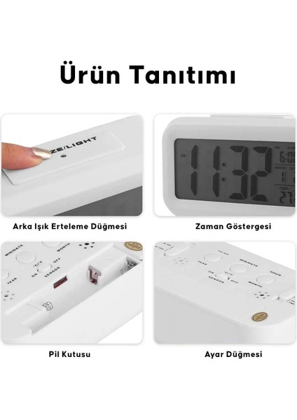 Dijital Masa Saati Gece Görüş Sensörü Masa Saati Iç Mekan Dijital Oda Termometresi Takvim Çalar Saa