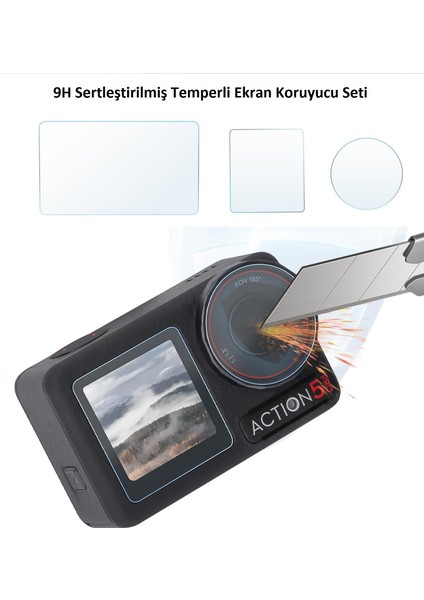 Dji Osmo Action 4 ve 3 Uyumlu Silikon Kılıf ve 9h Temperli Cam Ekran Koruyucu Seti