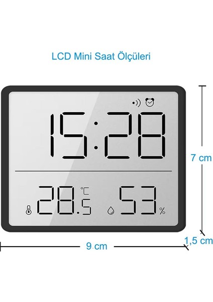 Mıknatıslı LCD Dijital Ekran 9x7 cm Pilli Mini Saat Alarm Saat Nem Göstergesi Sıcaklık Ölçer fiyatları