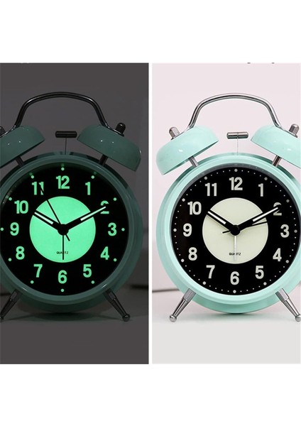 Fosforlu ve Işıklı Çalar Saat Ev Ofis Aksesuar Nostaljik Masa Saat Yeşil