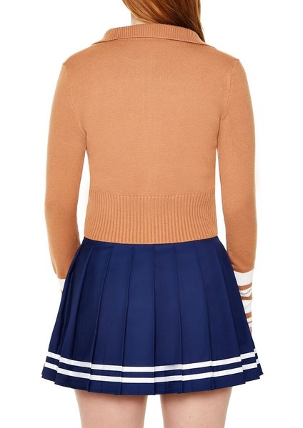 F21 Çizgili Fermuarlı Crop Tiko Hırka