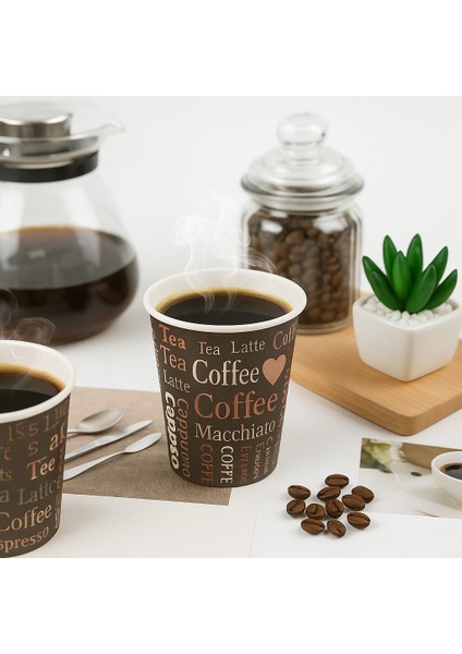 Karton Bardak 7 oz Cafe Baskılı Kahverengi 50 Adet