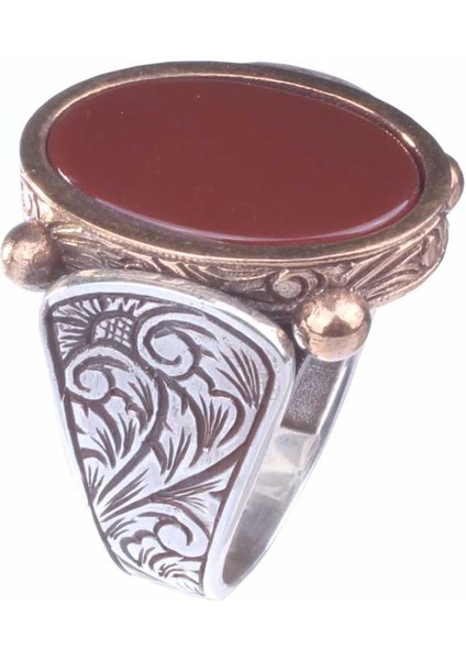 925 Ayar Gümüş ve Bronz Karışımı Oval Akik Taş Erkek Yüzük modelleri