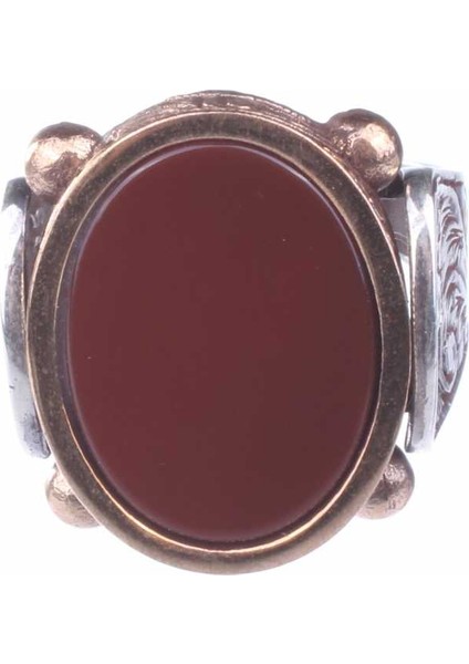 925 Ayar Gümüş ve Bronz Karışımı Oval Akik Taş Erkek Yüzük fırsatları
