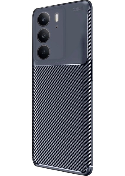 Realme C75 Uyumlu Kılıf Negro Karbon Görünümlü Silikon Lacivert