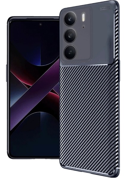 Realme C75 Uyumlu Kılıf Negro Karbon Görünümlü Silikon Lacivert