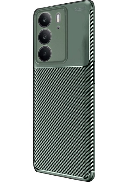 Realme C75 Uyumlu Kılıf Negro Karbon Görünümlü Silikon Koyu Yeşil