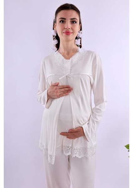 Ekru Hamile Lohusa Pijama Takımı BYL240322