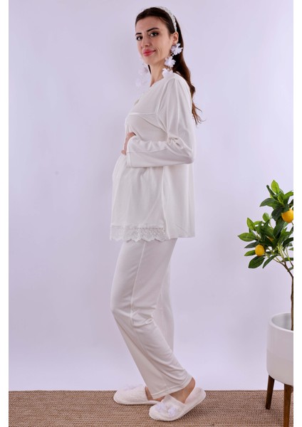 Ekru Hamile Lohusa Pijama Takımı BYL240322