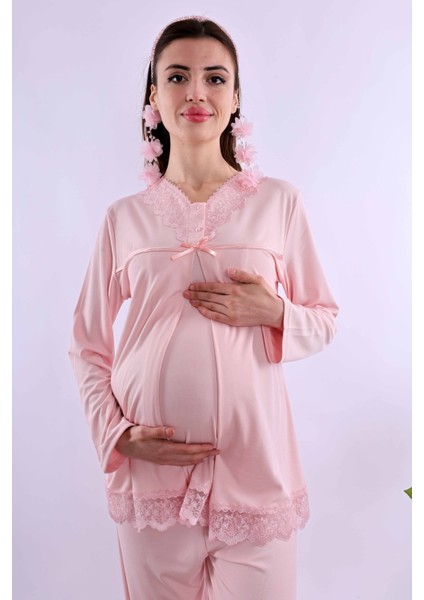 Ekru Hamile Lohusa Pijama Takımı BYL240322