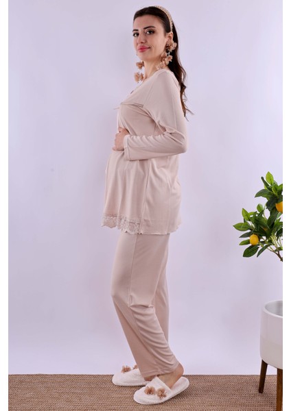Ekru Hamile Lohusa Pijama Takımı BYL240322