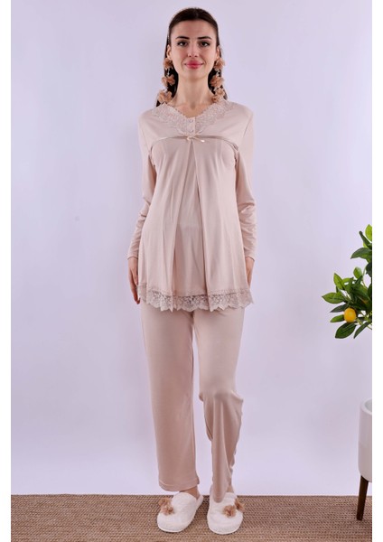 Ekru Hamile Lohusa Pijama Takımı BYL240322