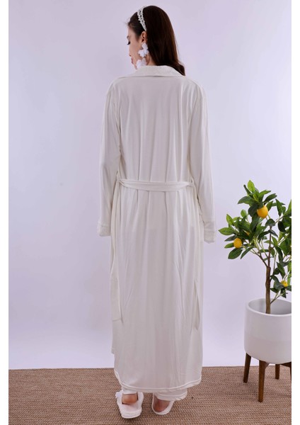 Ekru Sabahlıklı Hamile Lohusa Pijama Takımı BYL240342