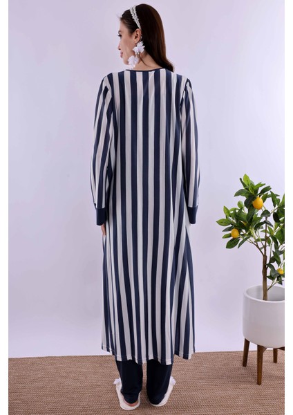 Lacivert Sabahlıklı Hamile Lohusa Pijama Takımı BYL290342