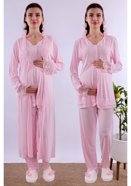 Pembe Sabahlıklı Hamile Lohusa Pijama Takımı BYL224242