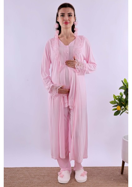 Pembe Sabahlıklı Hamile Lohusa Pijama Takımı BYL224242