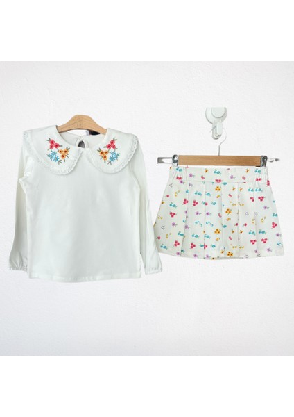 Çiçek Işlemeli Yaka Bluz ve Çiçek Desenli Etek Takım fiyatları