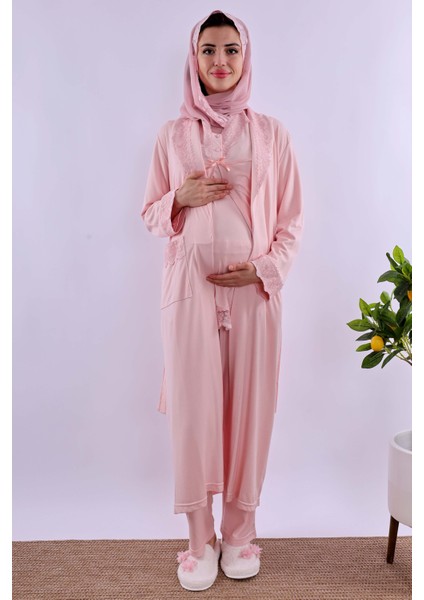 Pembe Tesettürlü Sabahlıklı Hamile Lohusa Pijama Takımı BYL2T40342 fiyatları