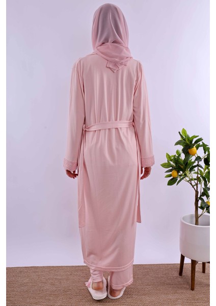 Pembe Tesettürlü Sabahlıklı Hamile Lohusa Pijama Takımı BYL2T40342 modelleri