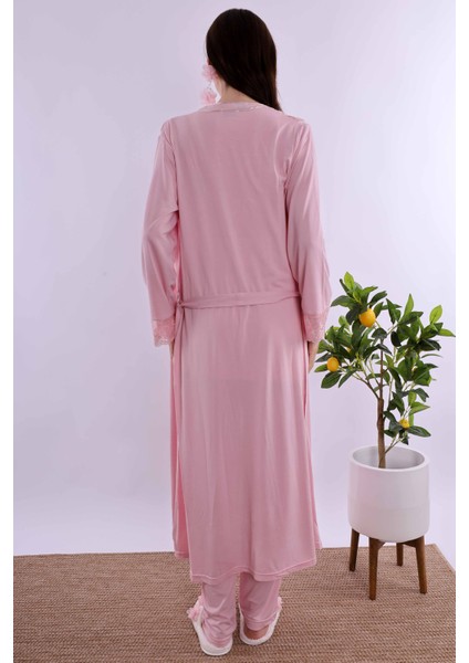 Pembe Uzun Sabahlıklı Hamile Lohusa Pijama Takımı BYL224072