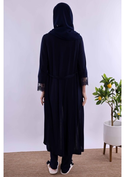 Lacivert Tesettürlü Uzun Sabahlıklı Hamile Lohusa Pijama Takımı BYL2T24072 modelleri