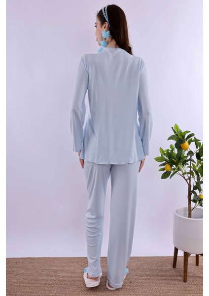 Ekru Sabahlıklı Hamile Lohusa Pijama Takımı BYL240342