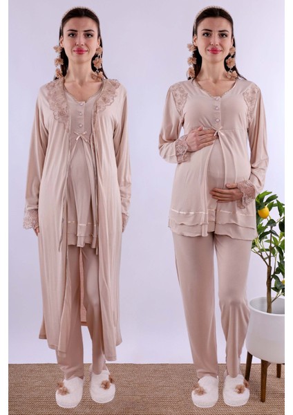 Pembe Sabahlıklı Hamile Lohusa Pijama Takımı BYL224242