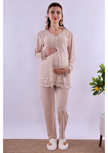 Pembe Sabahlıklı Hamile Lohusa Pijama Takımı BYL224242 fırsatları