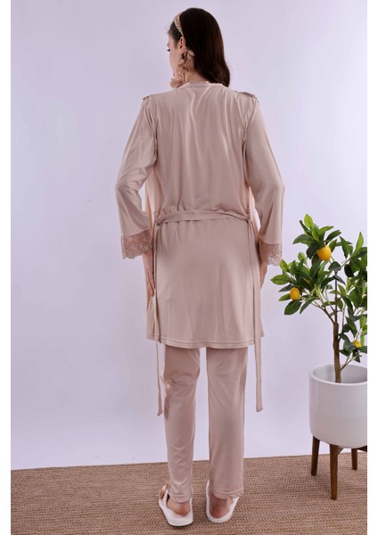 Kahverengi Sabahlıklı Hamile Lohusa Pijama Takımı BYL224012
