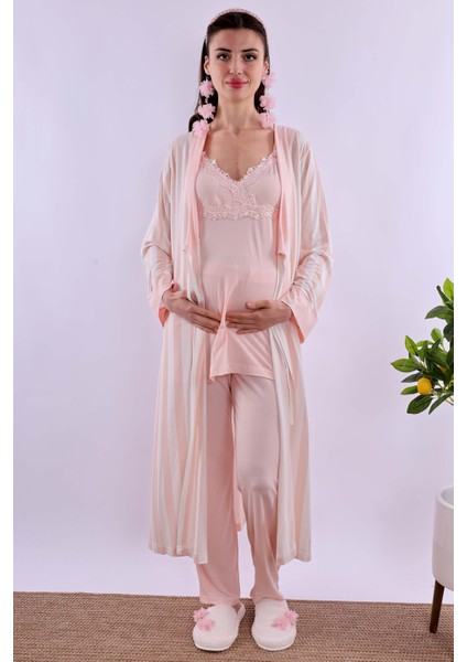 Lacivert Sabahlıklı Hamile Lohusa Pijama Takımı BYL290342