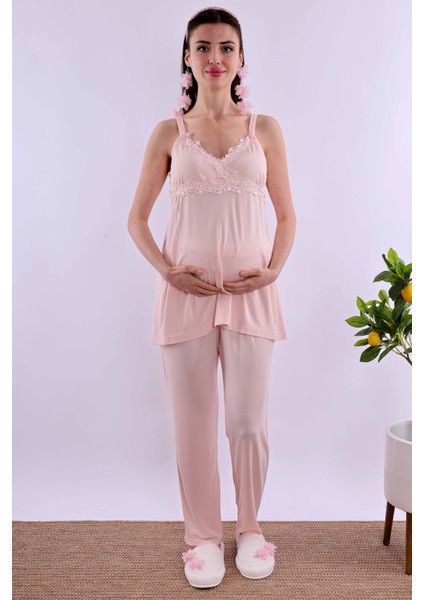 Lacivert Sabahlıklı Hamile Lohusa Pijama Takımı BYL290342