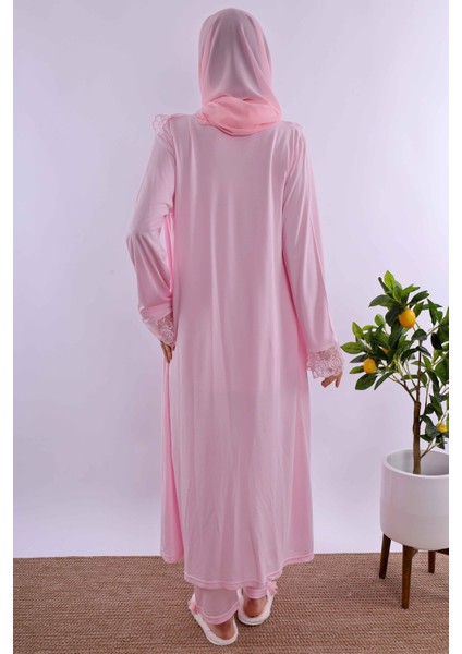 Ekru Tesettürlü Sabahlıklı Hamile Lohusa Pijama Takımı BYL2T24242
