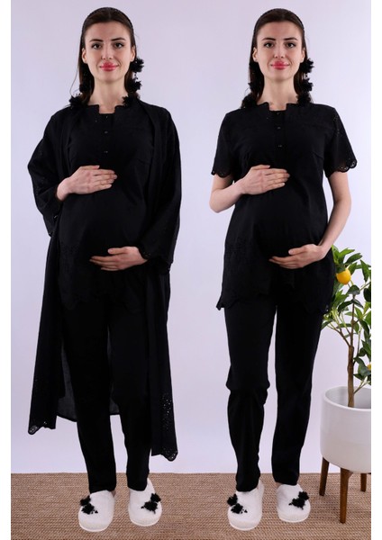 Pudra Fistolu Sabahlıklı Hamile Lohusa Pijama Takımı BYL290242