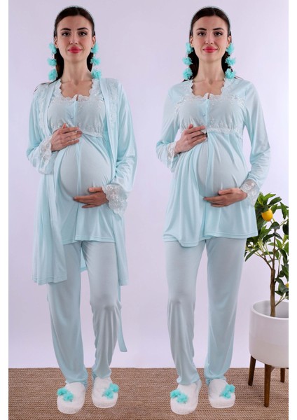 Kahverengi Sabahlıklı Hamile Lohusa Pijama Takımı BYL224012