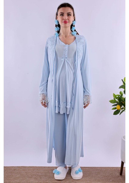 Mavi Sabahlıklı Hamile Lohusa Pijama Takımı BYL280242 fiyatları