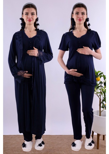 Mavi Sabahlıklı Hamile Lohusa Pijama Takımı BYL280242
