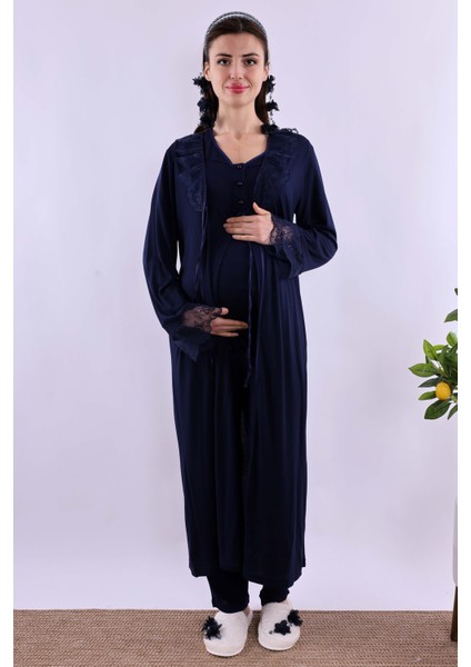 Mavi Sabahlıklı Hamile Lohusa Pijama Takımı BYL280242 fiyatları