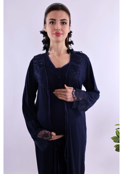 Mavi Sabahlıklı Hamile Lohusa Pijama Takımı BYL280242 indirimleri