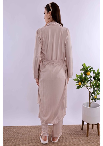 Ekru Sabahlıklı Hamile Lohusa Pijama Takımı BYL240342