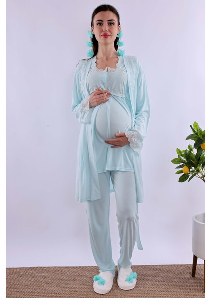 Kahverengi Sabahlıklı Hamile Lohusa Pijama Takımı BYL224012
