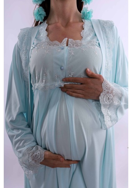 Kahverengi Sabahlıklı Hamile Lohusa Pijama Takımı BYL224012