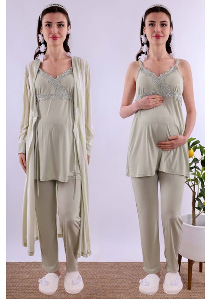 Lacivert Sabahlıklı Hamile Lohusa Pijama Takımı BYL290342