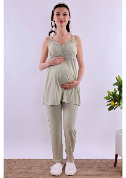 Lacivert Sabahlıklı Hamile Lohusa Pijama Takımı BYL290342
