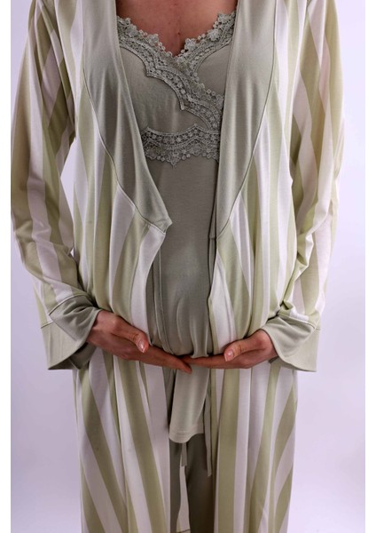 Lacivert Sabahlıklı Hamile Lohusa Pijama Takımı BYL290342