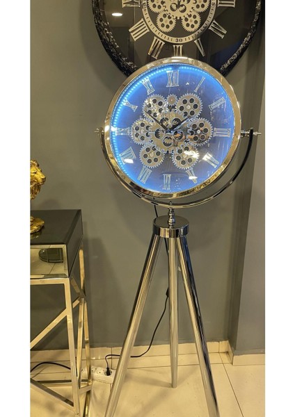 Ledli Tripod Metal Krom Ayaklı Çarklı Saat