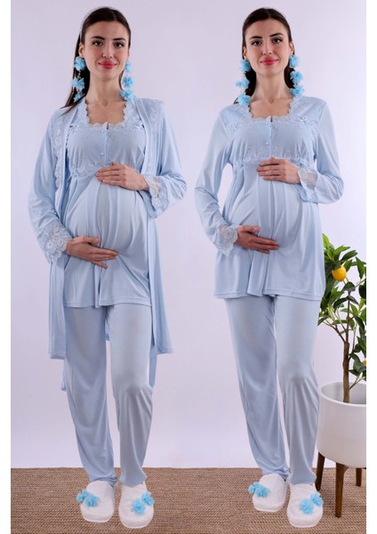 Kahverengi Sabahlıklı Hamile Lohusa Pijama Takımı BYL224012