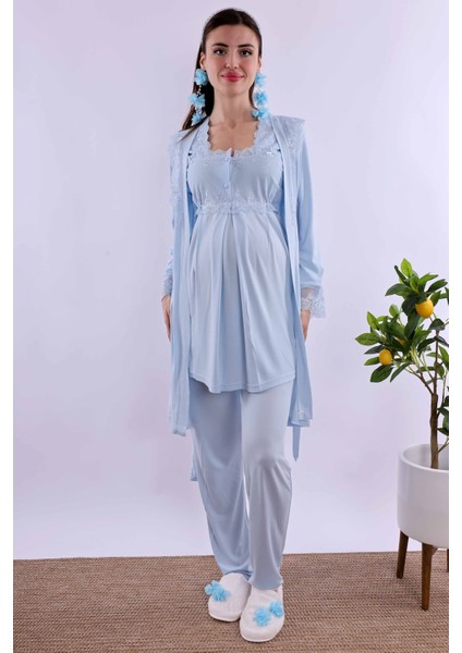 Kahverengi Sabahlıklı Hamile Lohusa Pijama Takımı BYL224012 fiyatları