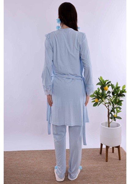 Kahverengi Sabahlıklı Hamile Lohusa Pijama Takımı BYL224012 modelleri