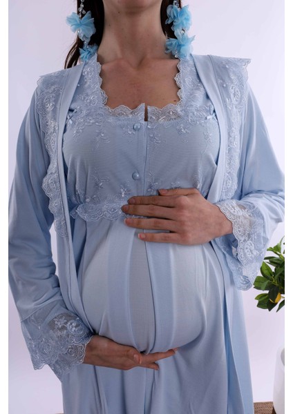 Kahverengi Sabahlıklı Hamile Lohusa Pijama Takımı BYL224012 indirimleri