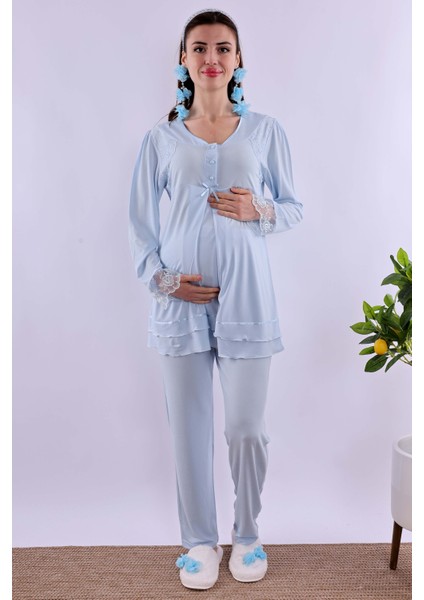 Pembe Sabahlıklı Hamile Lohusa Pijama Takımı BYL224242